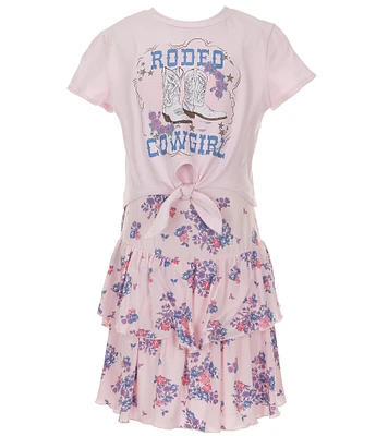 Zunie Big Girls 7-16 Sleeveless Floral-Printed Challis Long Dress & Short Sleeve Cowgirl Rodeo T-Shirt Set