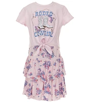 Zunie Big Girls 7-16 Sleeveless Floral-Printed Challis Long Dress & Short Sleeve Cowgirl Rodeo T-Shirt Set