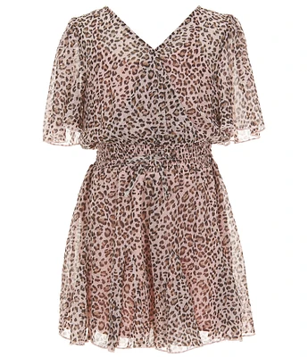 Zunie Big Girls Flutter-Sleeve Animal-Printed Chiffon Romper