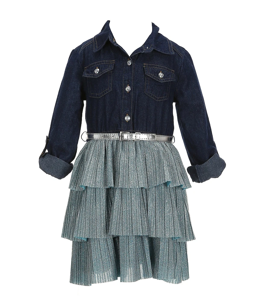 Zunie Little Girls 2-6X Long-Sleeve Denim Bodice/Tutu-Skirted Fit-And-Flare Dress