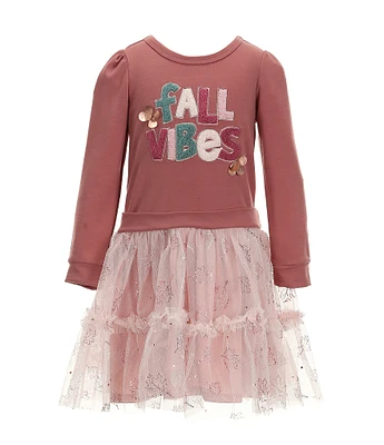 Zunie Little Girls 2-6X Long Sleeve Knit Bodice/Printed Tutu-Skirted Dress