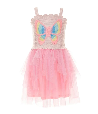 Zunie Little Girls 2-6X Sleeveless Crocheted-Butterfly Bodice/Tutu Mesh Skirted Fit-And-Flare Dress