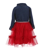 Zunie Little Girls 4-6X Long Sleeve Denim/Glitter-Accented Mesh Tutu-Skirted Dress