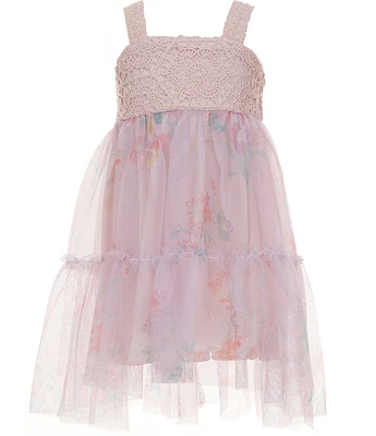 Zunie Little Girls 4-6X Sleeveless Crocheted-Bodice/Tiered Mesh Skirted Dress