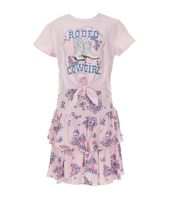 Zunie Little Girls 4-6X Sleeveless Floral-Printed Challis Long Dress & Short-Sleeve Cowgirl Rodeo T-Shirt Set