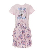 Zunie Little Girls 4-6X Sleeveless Floral-Printed Challis Long Dress & Short-Sleeve Cowgirl Rodeo T-Shirt Set