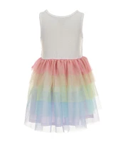 Zunie Little Girls 4-6X Sleeveless Unicorn-Face-Applique/Rainbow-Pattern Tutu-Skirted Dress