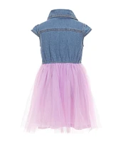Zunie Little Girls Cap-Sleeve Denim Appliqued/Tulle-Skirted Tutu Dress
