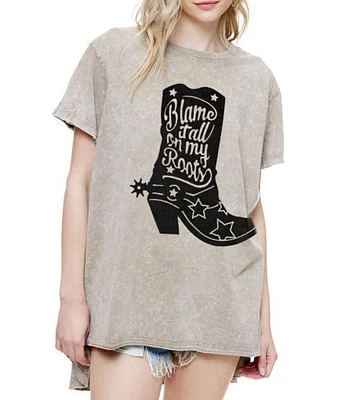 Zutter Crew Neck Short Sleeve Blame It All On My Roots Graphic Oversized High-Low Hem Tee Shirt