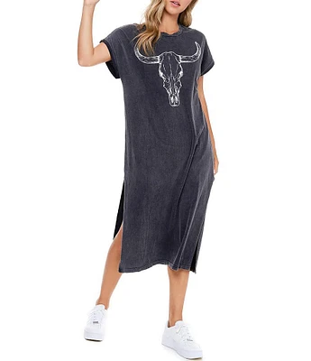 Zutter Long Horn Short Sleeve T Shirt Midi Dress