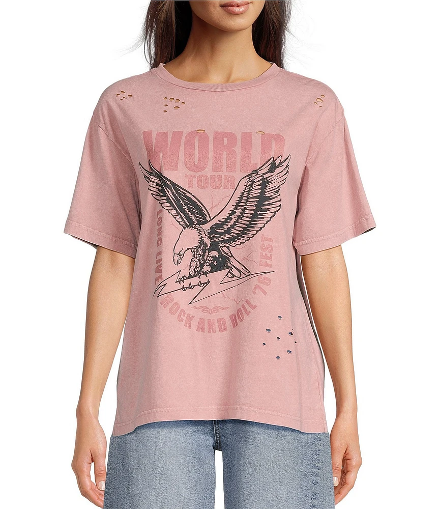 Zutter Short Sleeve Distressed Star World Tour Graphic Tee Shirt