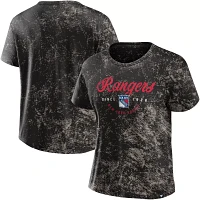 NHL Women's New York Rangers Bleach Dye Black T-Shirt