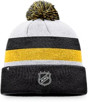 NHL Boston Bruins Stripe Black Pom Cuffed Beanie