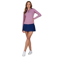 IBKUL Women's Stars & Stripes Long Sleeve Mock Neck Golf Shirt