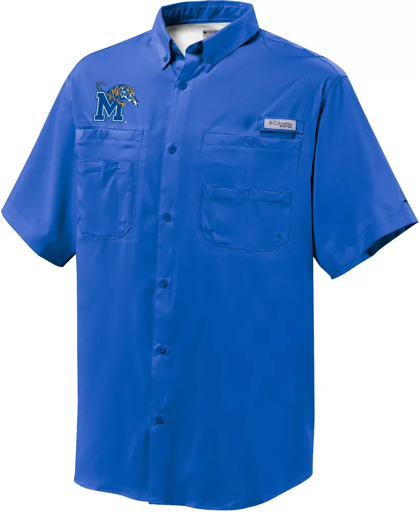 Columbia Men's Memphis Tigers Blue Button-Down Performance Short Sleeve Shirt