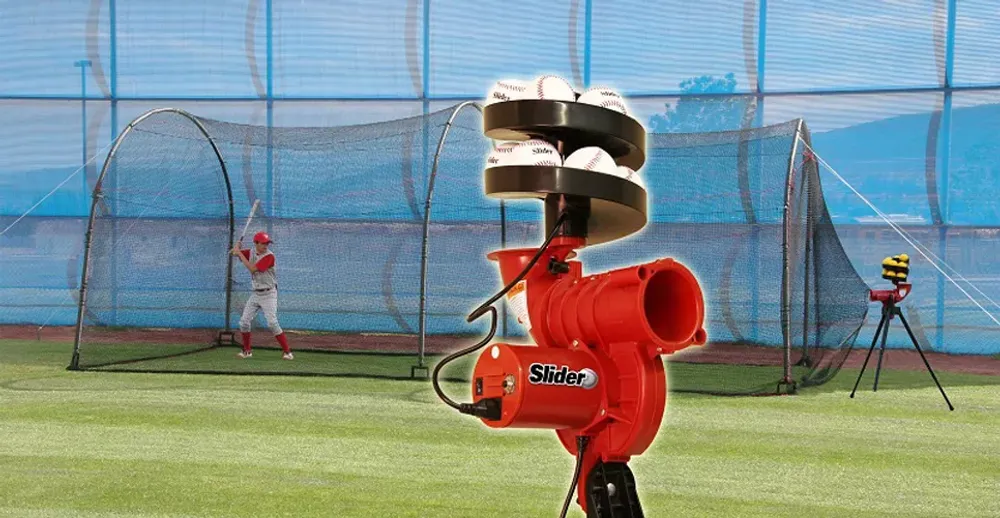 Heater Slider Lite-Ball Pitching Machine & Xtender 24' Batting Cage