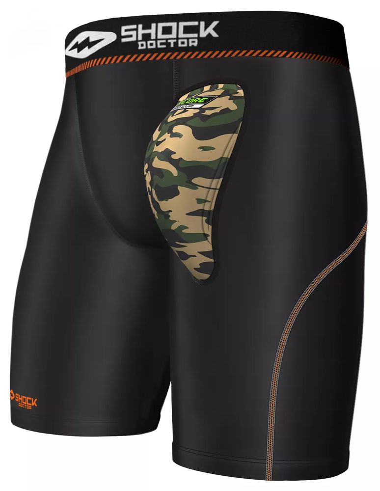 Shock Doctor Boy's Black Camo Core Compression Shorts with BioFlex Cup