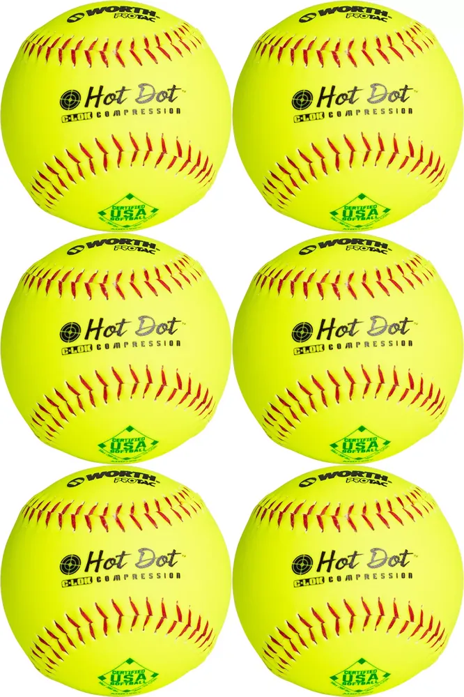 Worth 12" USA Hot Dot Slowpitch Softballs - 6 Pack