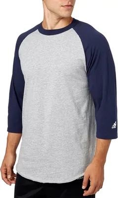 adidas Men's Triple Stripe ¾ Sleeve Heather Baseball Shirt