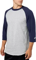 adidas Men's Triple Stripe ¾ Sleeve Heather Baseball Shirt