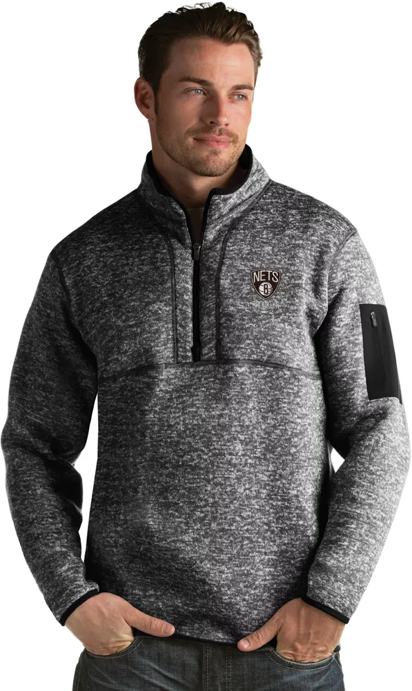 Antigua Men's Brooklyn Nets Fortune Black Half-Zip Pullover