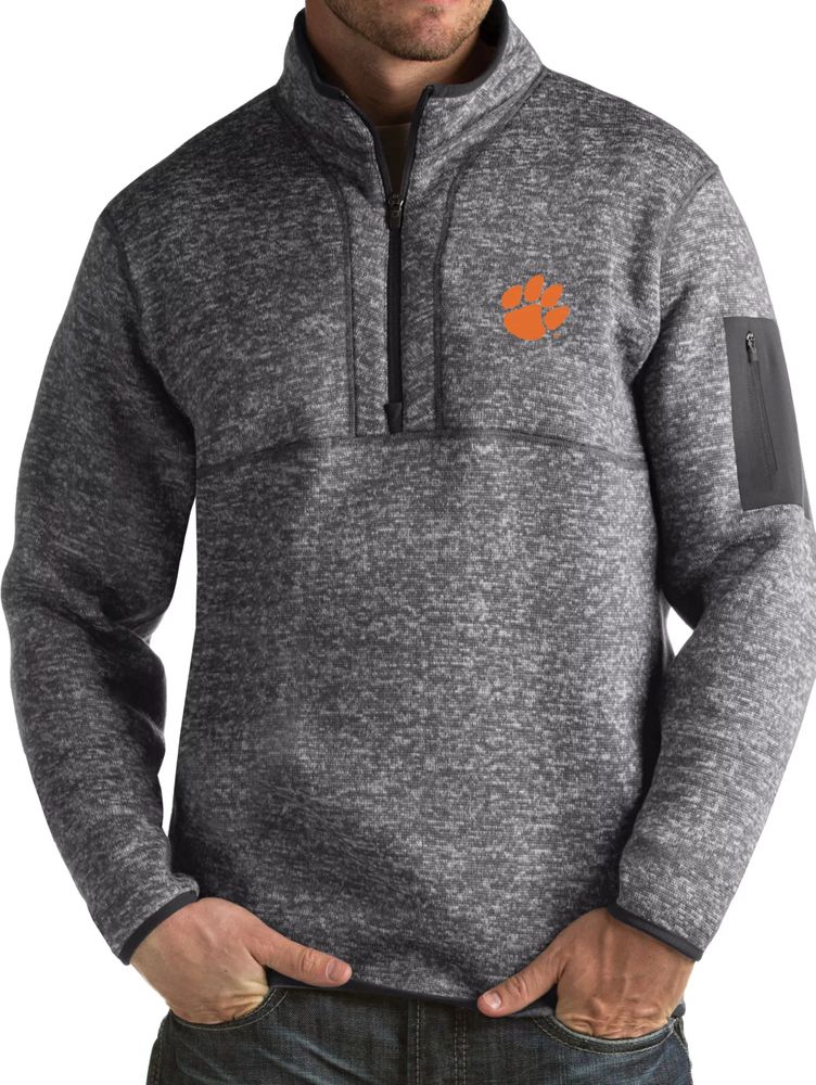 Antigua Men's Clemson Tigers Grey Fortune Pullover Jacket