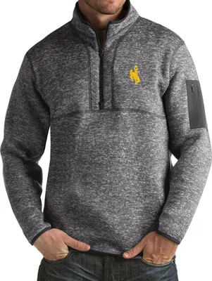 Antigua Men's Wyoming Cowboys Grey Fortune Pullover Jacket