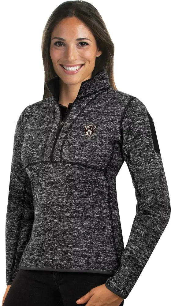 Antigua Women's Brooklyn Nets Fortune Black Half-Zip Pullover