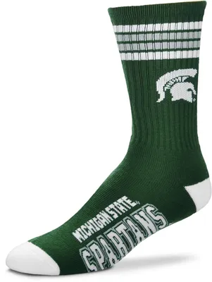 For Bare Feet Michigan State Spartans 4-Stripe Crew Socks