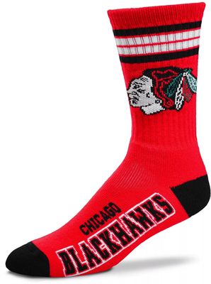 For Bare Feet Chicago Blackhawks 4-Stripe Deuce Crew Socks