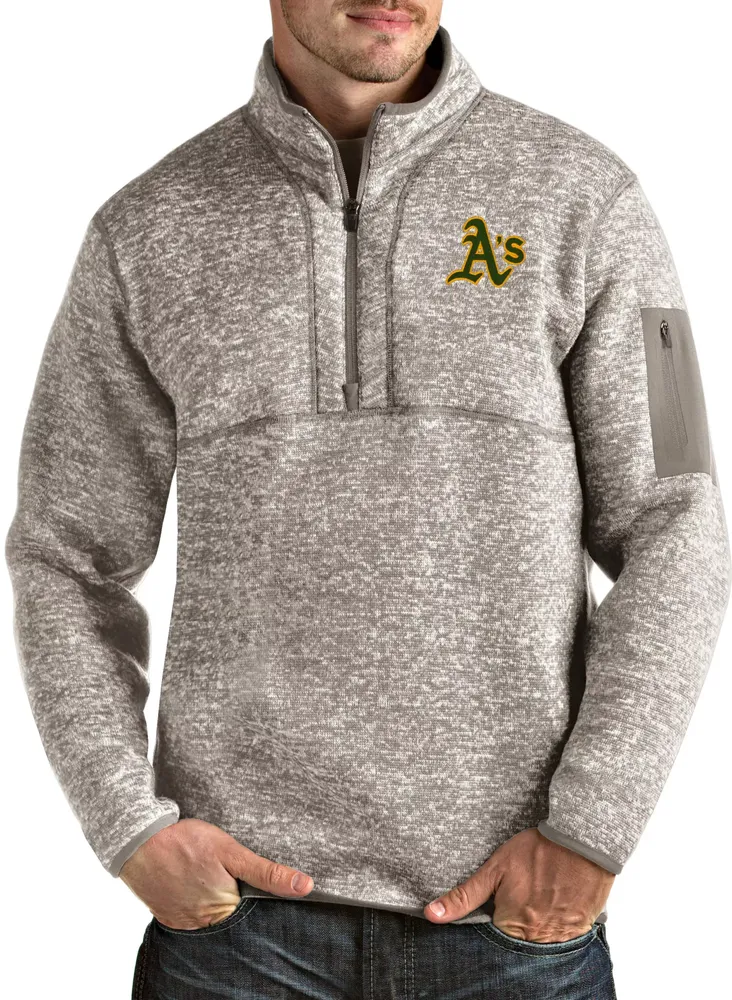 Antigua Men's Oakland Athletics Oatmeal Fortune Half-Zip Pullover