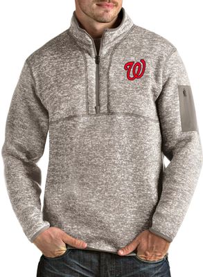 Antigua Men's Washington Nationals Oatmeal Fortune Half-Zip Pullover