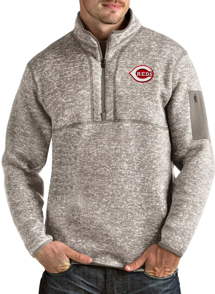 Antigua Men's Cincinnati Reds Oatmeal Fortune Half-Zip Pullover