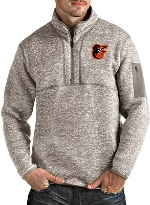 Antigua Men's Baltimore Orioles Oatmeal Fortune Half-Zip Pullover