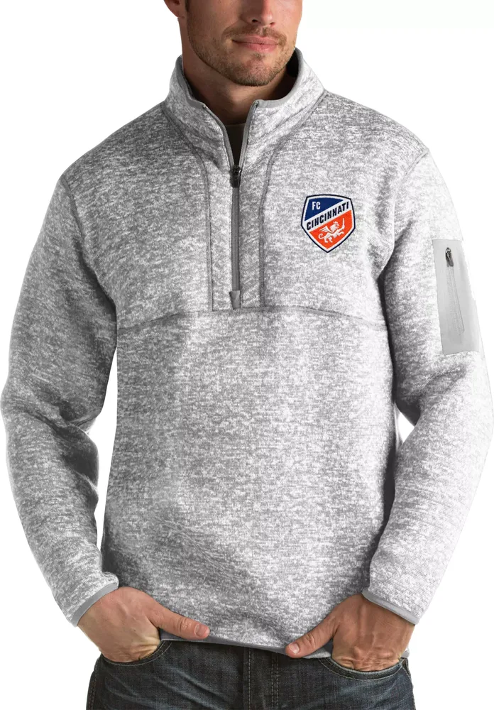 Antigua Men's FC Cincinnati Fortune Heather Grey Quarter-Zip Pullover