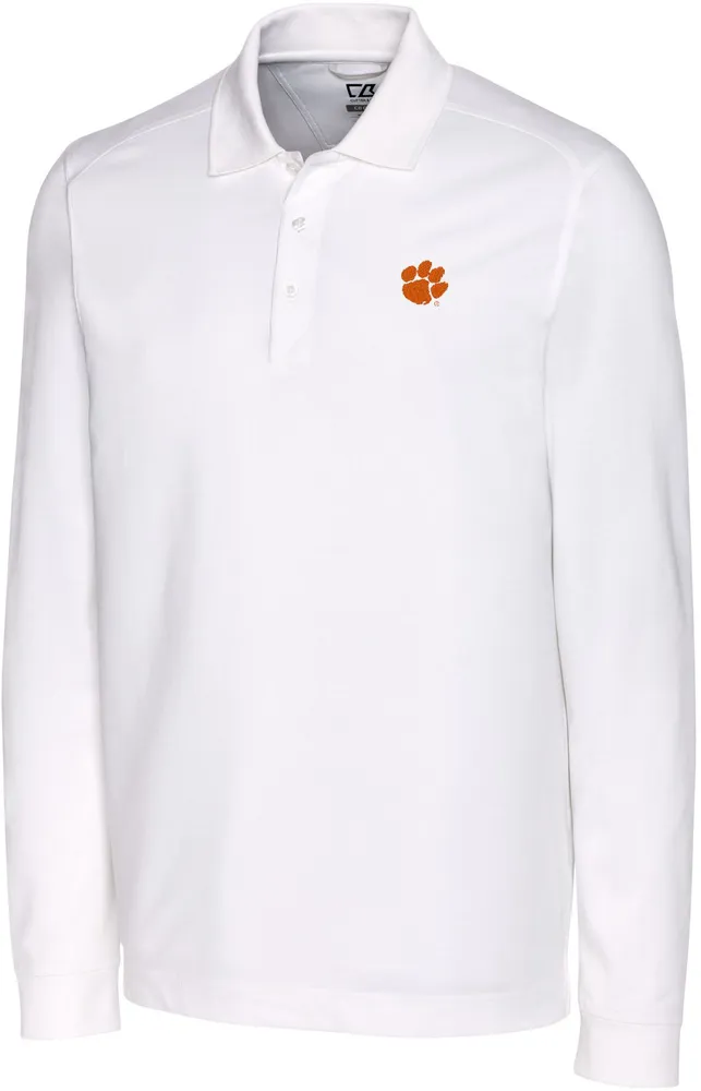 Cutter & Buck Men's Clemson Tigers Advantage Long Sleeve White Polo