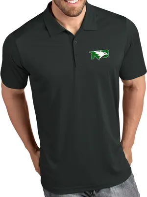 Antigua Men's North Dakota Fighting Hawks Grey Tribute Performance Polo