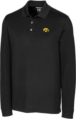 Cutter & Buck Men's Iowa Hawkeyes Advantage Long Sleeve Black Polo