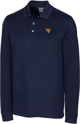 Cutter & Buck Men's West Virginia Mountaineers Blue Advantage Long Sleeve Polo