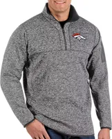 Antigua Men's Denver Broncos Fortune Grey Quarter-Zip Pullover