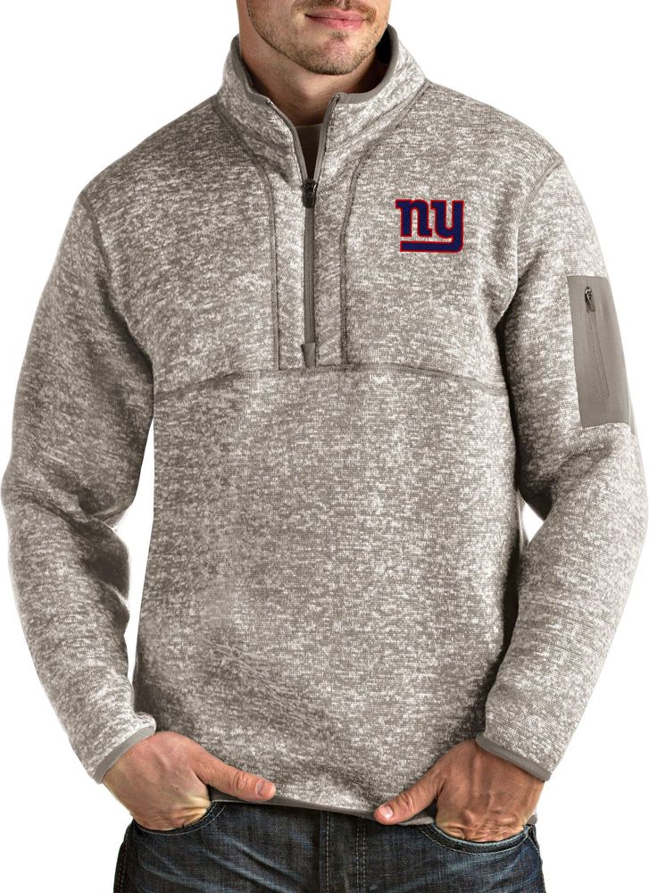 Men's Antigua Heather Gray New England Patriots Team Logo Fortune  Quarter-Zip Pullover Jacket