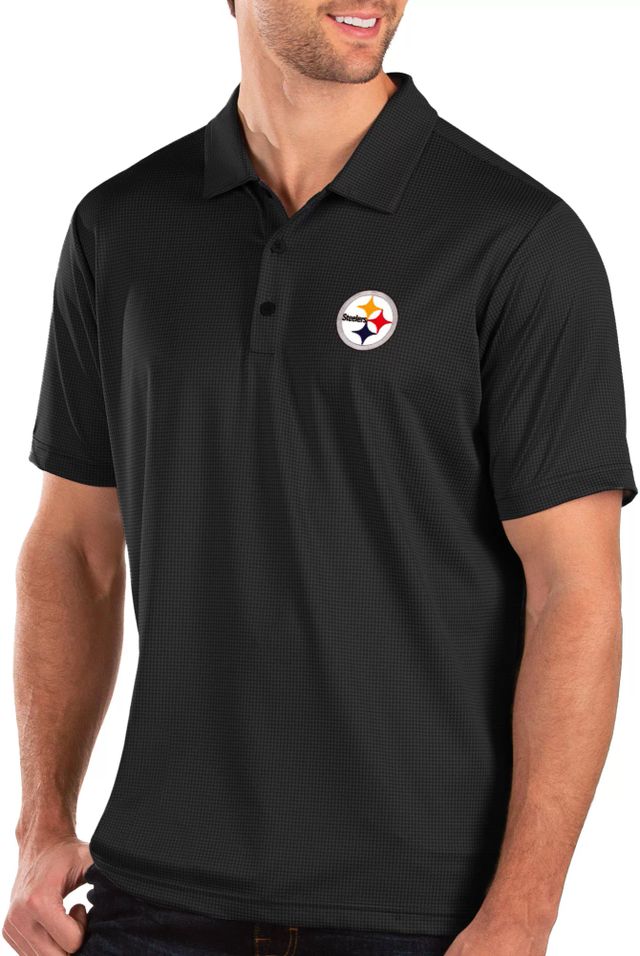 Antigua Men's Pittsburgh Steelers Merit Black Xtra-Lite Polo