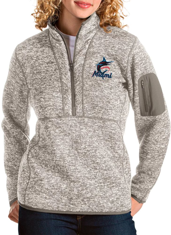 Antigua Women's Miami Marlins Gray Victory Crew Pullover