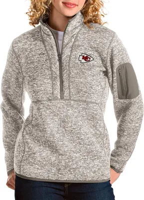 Antigua Women's Kansas City Chiefs Fortune Quarter-Zip Oatmeal Pullover