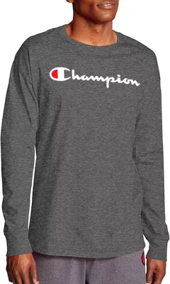Champion Men's Classic Jersey Script Logo Graphic Long Sleeve Shirt