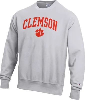Champion Men's Clemson Tigers Grey Reverse Weave Crew Sweatshirt