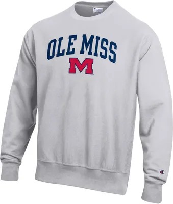 Champion Men's Ole Miss Rebels Grey Reverse Weave Crew Sweatshirt