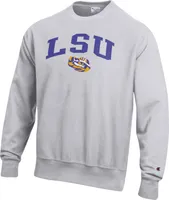 Champion Men's LSU Tigers Grey Reverse Weave Crew Sweatshirt