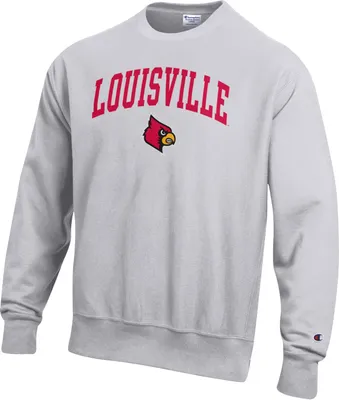 Champion Men's Louisville Cardinals Grey Reverse Weave Crew Sweatshirt