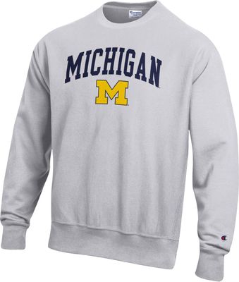 Champion Men's Michigan Wolverines Grey Reverse Weave Crew Sweatshirt